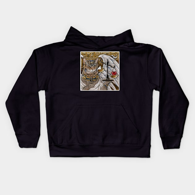 Egyptian Cat with Scale - White Outlined Version Kids Hoodie by Nat Ewert Art